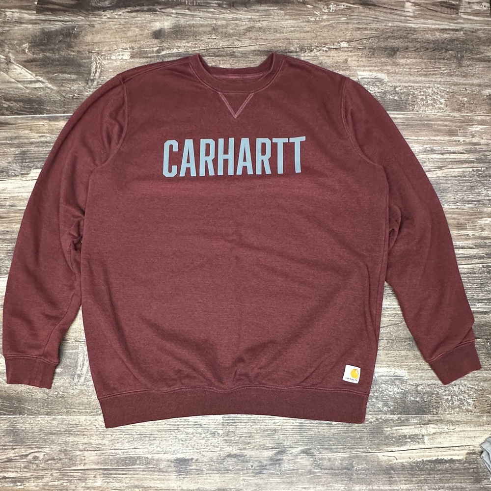 Carhartt Crewneck Sweatshirt Large Tall Burgundy Spell Out Workwear GUC